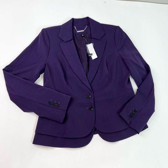 White House Black Market Blazer Womens 12 Deep Amethyst Notch Lapel Ruffle Back - Picture 6 of 12